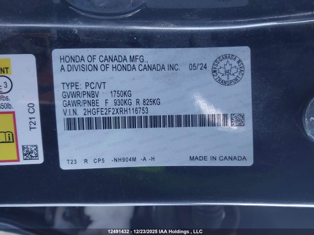 2HGFE2F2XRH116753 Honda Civic