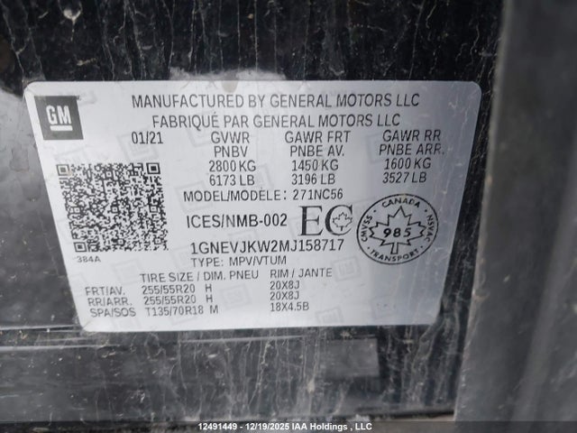 1GNEVJKW2MJ158717 Chevrolet Traverse