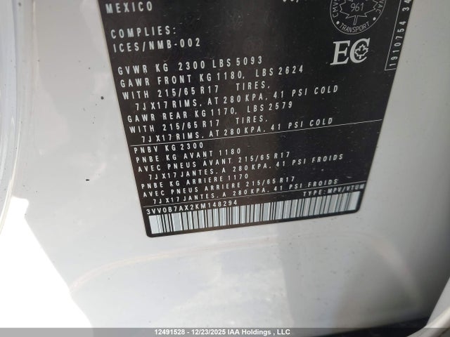3VV0B7AX2KM148294 Volkswagen Tiguan Trendline