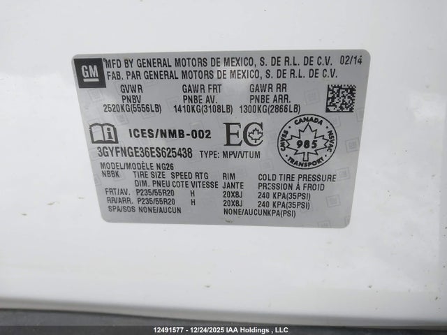 3GYFNGE36ES625438 Cadillac Srx Premium Collection