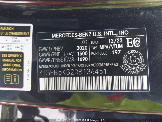 Продаж на аукціоні авто 2024 Mercedes-benz Gle 450 4matic, vin: 4JGFB5KB2RB136451, номер лоту: 12491597