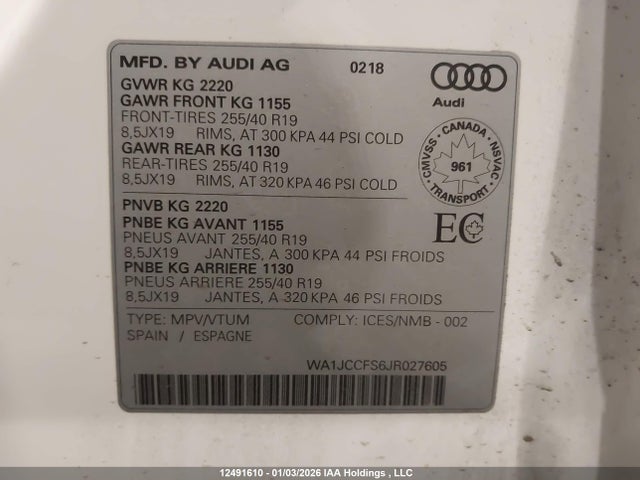 WA1JCCFS6JR027605 Audi Q3