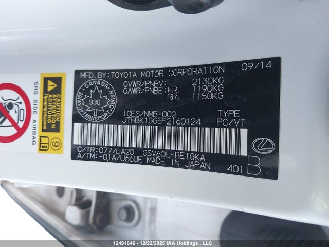 JTHBK1GG5F2160124 Lexus Es 350 350