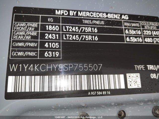 12491657 :رقم المزاد ، W1Y4KCHY8SP755507 vin ، 2025 Mercedes-benz Sprinter 2500 مزاد بيع