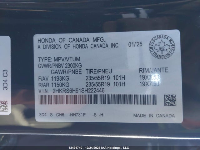 2HKRS6H91SH222446 Honda Cr-v Touring Hybrid