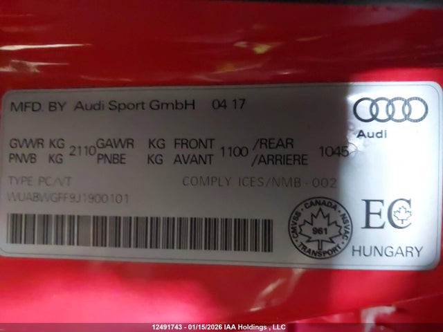 WUABWGFF9J1900101 Audi RS3