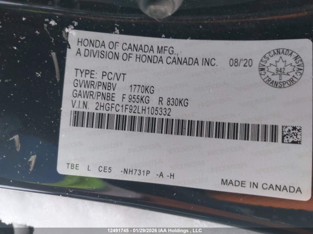 2HGFC1F92LH105332 Honda Civic Touring