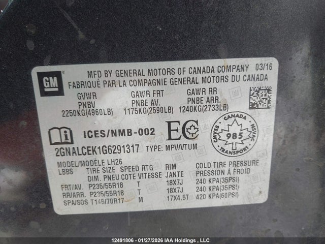 2GNALCEK1G6291317 Chevrolet EQUINOX LT