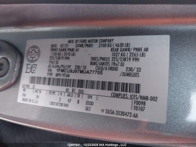 Ford gtdi 2021 1FMCU9J97MUA77705 Image 9