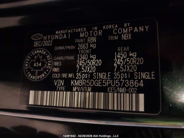 KM8R5DGE5PU573864 Hyundai Palisade Limited