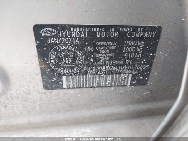 KMHD25LHXEU176897 Hyundai Elantra