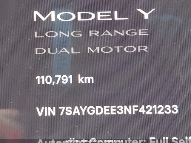 7SAYGDEE3NF421233 Tesla Model Y