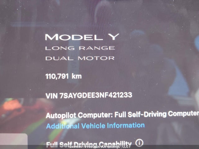 7SAYGDEE3NF421233 Tesla Model Y