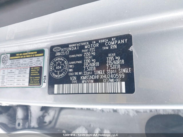 KM8SNDHFXHU240599 Hyundai Santa Fe Xl Luxury