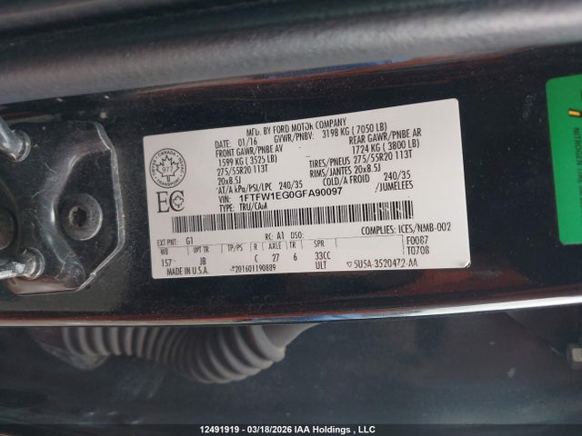 Продажа на аукционе авто 2016 Ford F-150 Xlt, vin: 1FTFW1EG0GFA90097, номер лота: 12491919