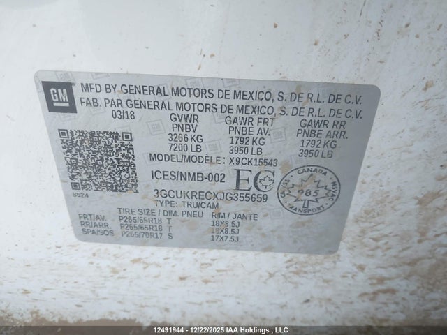 3GCUKRECXJG355659 Chevrolet Silverado K1500 Lt