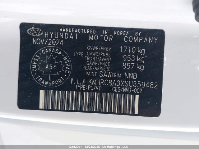 2025 Hyundai Venue Ultimate W/black Interior (ivt) მანქანა იყიდება აუქციონზე, vin: KMHRC8A3XSU359482, აუქციონის ნომერი: 12492001
