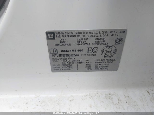 3GTU2MEC5GG262267 GMC Sierra K1500 Sle