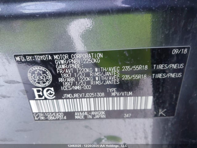 JTMDJREV7JD251308 Toyota Rav4 Hv Limited