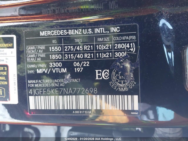 2022 Mercedes-benz Gls 450 4matic მანქანა იყიდება აუქციონზე, vin: 4JGFF5KE7NA772698, აუქციონის ნომერი: 12492029