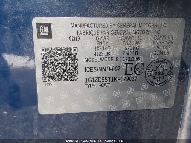 1G1ZD5ST1KF179027 Chevrolet MALIBU LT