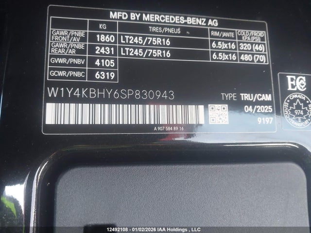 2025 Mercedes-benz Sprinter 2500 Standard Roof 4-cyl Diesel მანქანა იყიდება აუქციონზე, vin: W1Y4KBHY6SP830943, აუქციონის ნომერი: 12492108