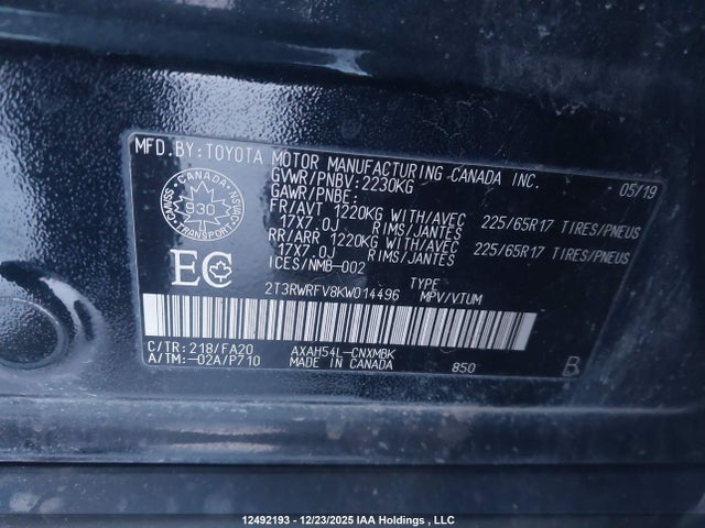 2T3RWRFV8KW014496 Toyota Rav4 Hybrid Xle