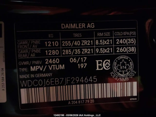 12492198 :رقم المزاد ، WDC0J6EB7JF294645 vin ، 2018 Mercedes-benz Glc Coupe 43 4matic Amg مزاد بيع