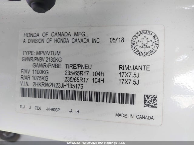 2HKRW2H23JH135176 Honda CR-V LX
