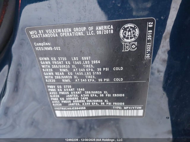 1V2TR2CA6JC594059 Volkswagen Atlas 3.6 Fsi Execline