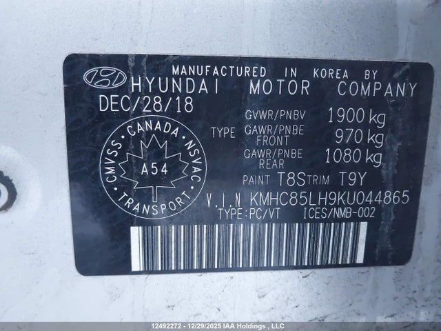 KMHC85LH9KU044865 Hyundai Ioniq Ev Preferred