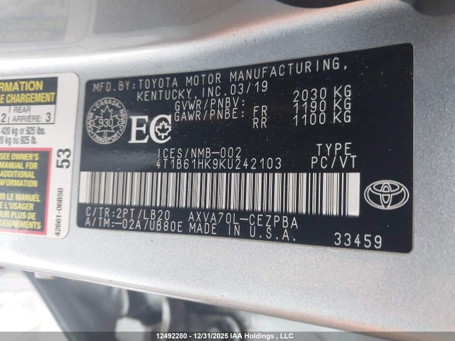 4T1B61HK9KU242103 Toyota Camry