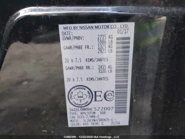 5N1DL0MM9HC522007 Infiniti QX60