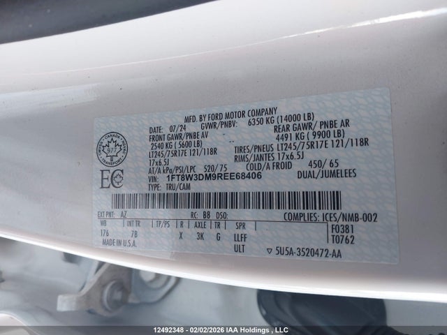 12492348 :رقم المزاد ، 1FT8W3DM9REE68406 vin ، 2024 Ford F350 مزاد بيع