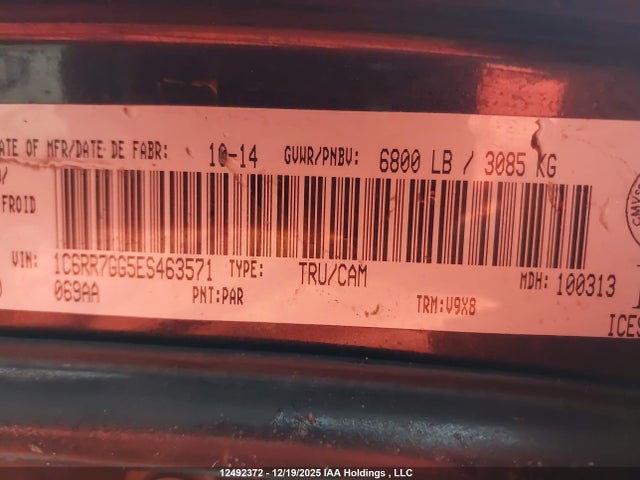 12492372 :رقم المزاد ، 1C6RR7GG5ES463571 vin ، 2014 Ram 1500 Slt مزاد بيع