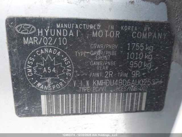 Продаж на аукціоні авто 2010 Hyundai Elantra, vin: KMHDU4BD6AU025374, номер лоту: 12492374