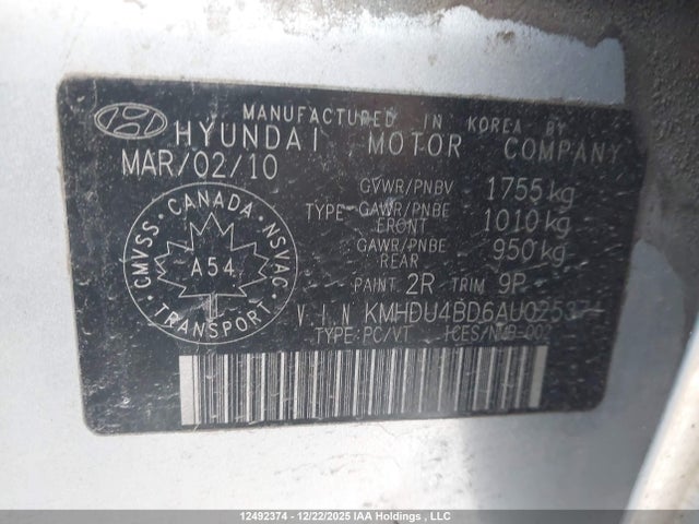 Продаж на аукціоні авто 2010 Hyundai Elantra, vin: KMHDU4BD6AU025374, номер лоту: 12492374