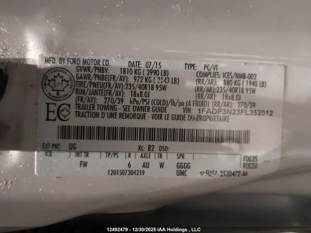 Ford Focus 2015 1FADP3N23FL352012 Image 9