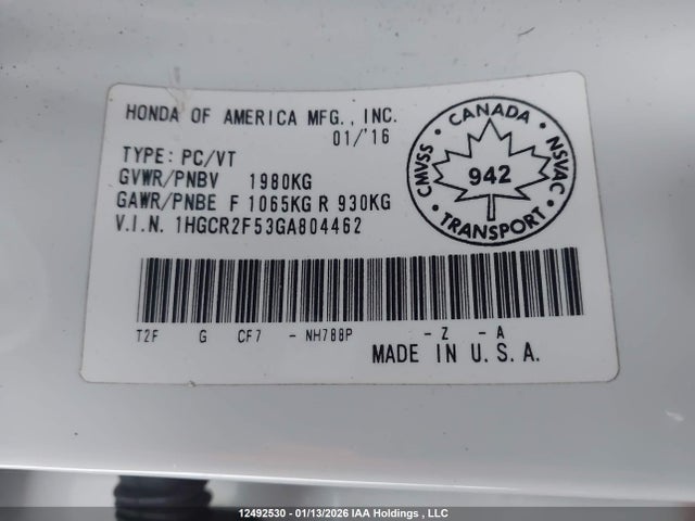 1HGCR2F53GA804462 Honda Accord Sport