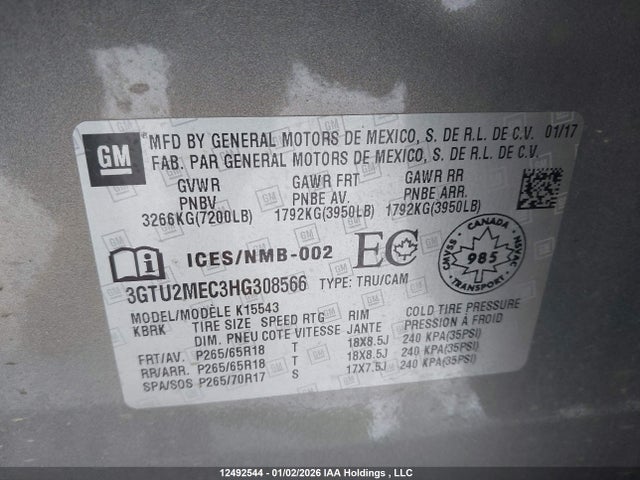 3GTU2MEC3HG308566 GMC Sierra K1500 Sle