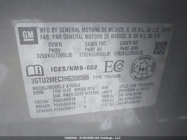 3GTU2MEC3HG308566 GMC Sierra K1500 Sle