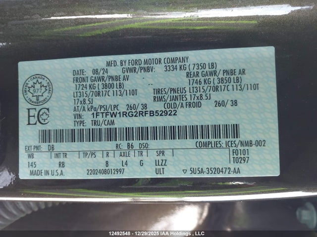 Ford F-150 Raptor 2024 1FTFW1RG2RFB52922 Image 9