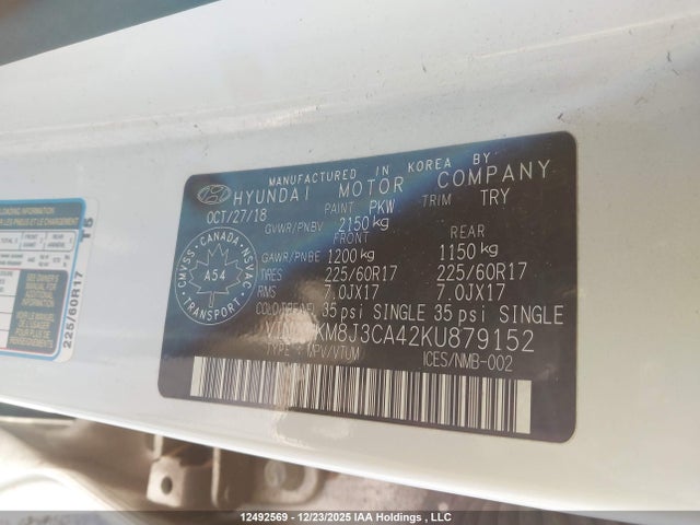 KM8J3CA42KU879152 Hyundai Tucson Limited/sel/sport/ultimate/value/night