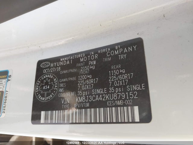KM8J3CA42KU879152 Hyundai Tucson Limited/sel/sport/ultimate/value/night
