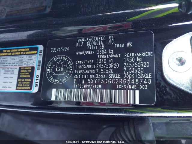 12492581 :رقم المزاد ، 5XYP5DGC2RG548743 vin ، 2024 Kia Telluride Sx/sx Limited/x-line/x-pro مزاد بيع