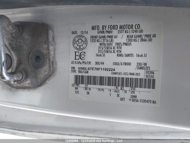 2015 Ford Transit Connect Xl მანქანა იყიდება აუქციონზე, vin: NM0LS7E76F1192224, აუქციონის ნომერი: 12492599