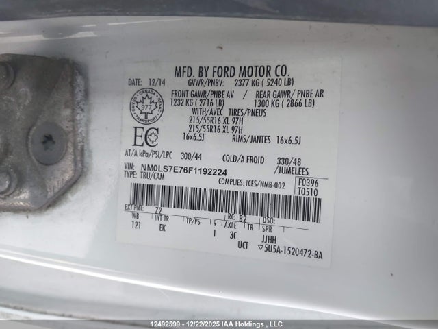 2015 Ford Transit Connect Xl მანქანა იყიდება აუქციონზე, vin: NM0LS7E76F1192224, აუქციონის ნომერი: 12492599