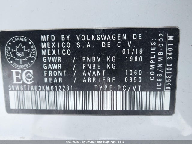 3VW6T7AU3KM012281 Volkswagen Gti S/se/autobahn/rabbit Edition