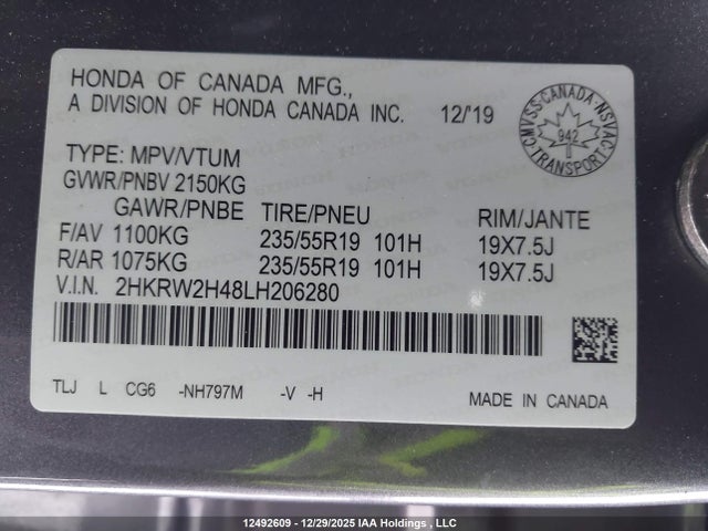 2HKRW2H48LH206280 Honda Cr-v Sport