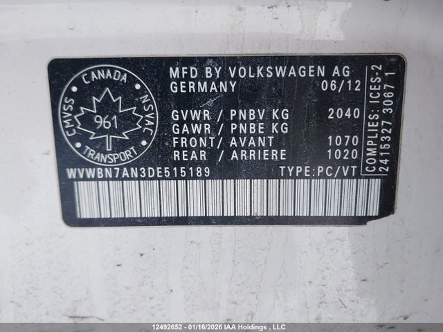 Продажа на аукционе авто 2013 Volkswagen Cc Sportline, vin: WVWBN7AN3DE515189, номер лота: 12492652